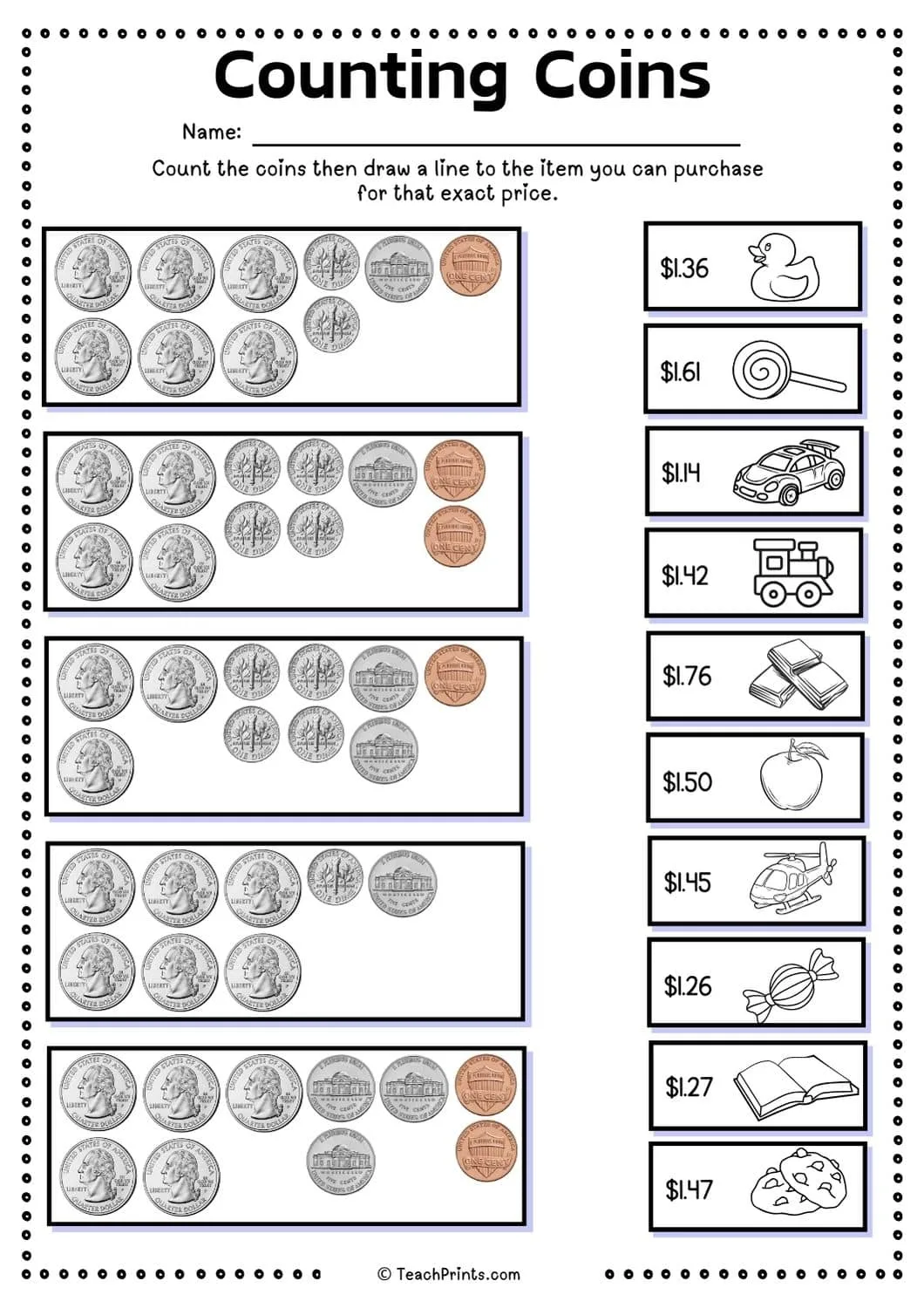 Atividade de Counting Money Worksheets For 2nd Grade - Folha 3