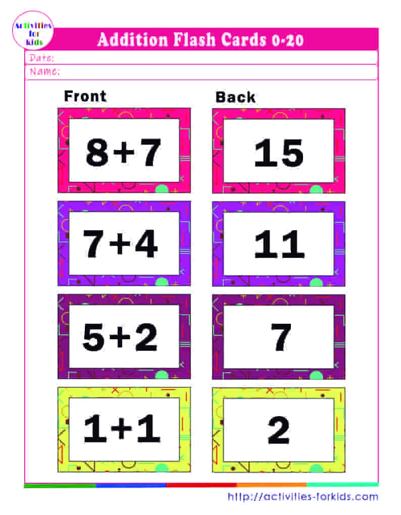 Atividade de Free Printable Addition Flashcards For 1st Grade - Folha 14
