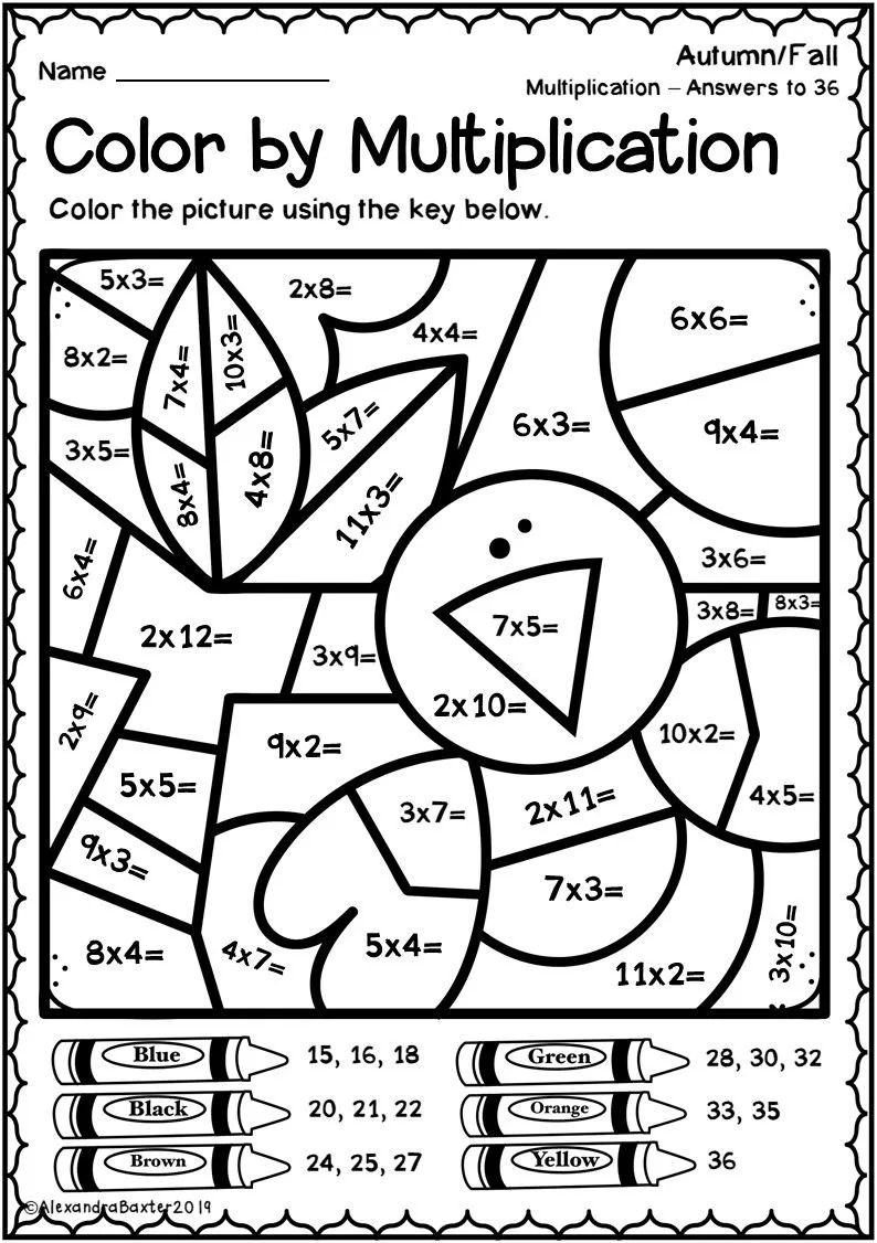 Free Fun Multiplication Color By Number Free Worksheet for Kids Part 2