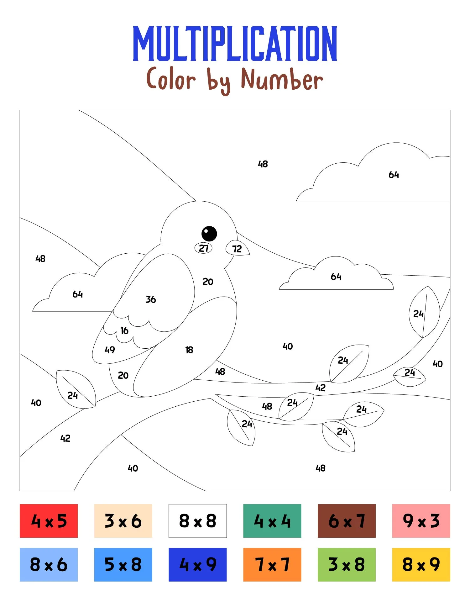 Free Fun Multiplication Color By Number Free Worksheet for Kids Part 4