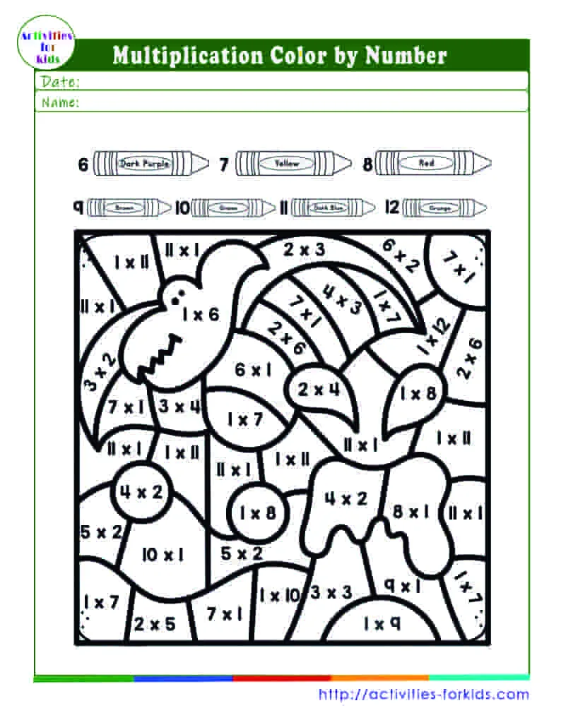 Free Fun Multiplication Color By Number Free Worksheet for Kids Part 11