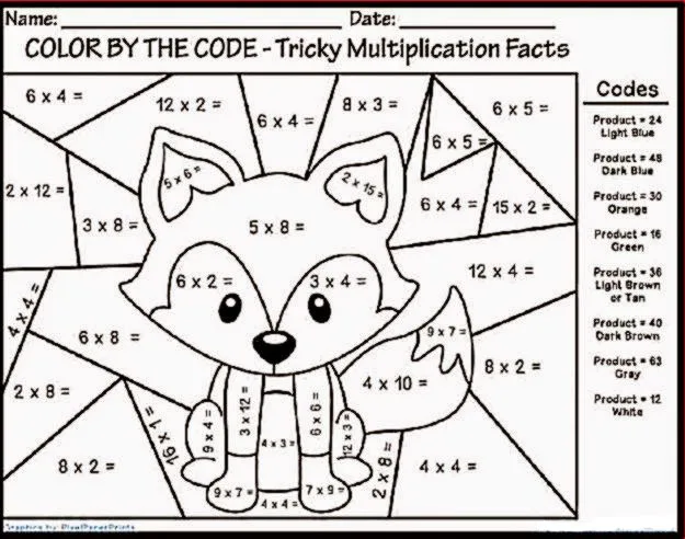 Free Fun Multiplication Color By Number Free Worksheet for Kids Part 14