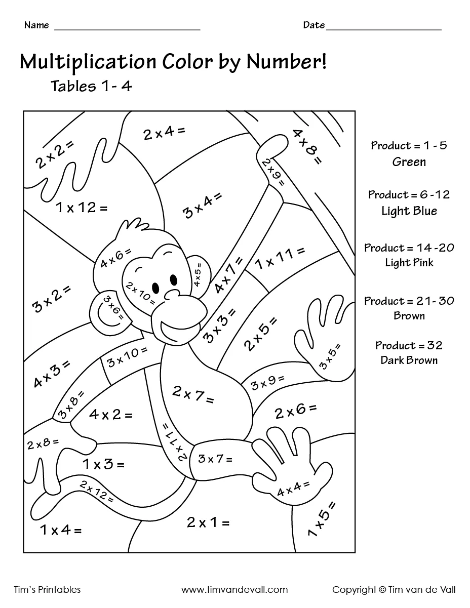 Free Fun Multiplication Color By Number Free Worksheet for Kids Part 17