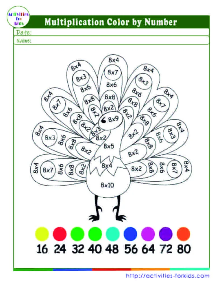 Free Fun Multiplication Color By Number Free Worksheet for Kids Part 18