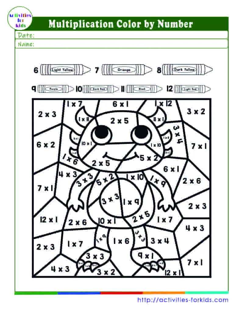 Free Fun Multiplication Color By Number Free Worksheet for Kids Part 22