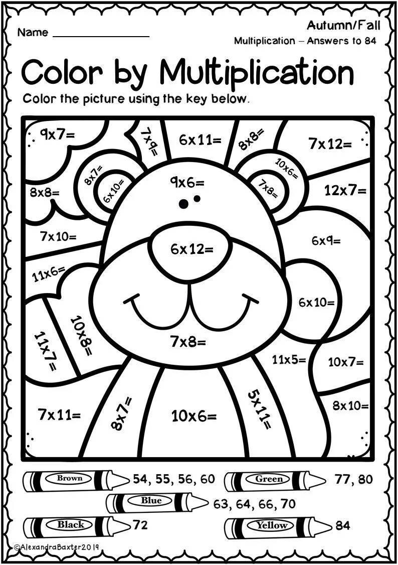 Free Fun Multiplication Color By Number Free Worksheet for Kids Part 25