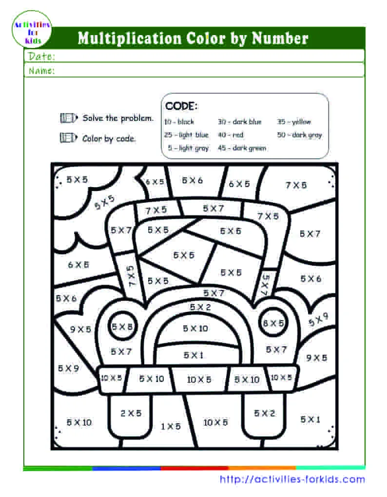 Free Fun Multiplication Color By Number Free Worksheet for Kids Part 27