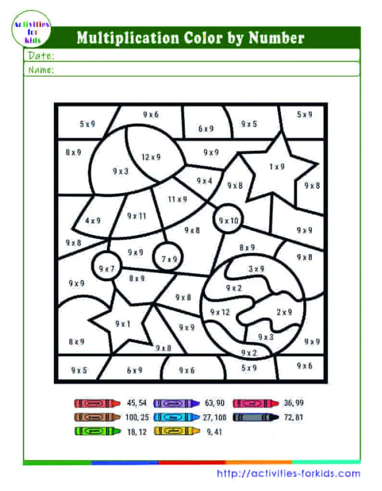 Free Fun Multiplication Color By Number Free Worksheet for Kids Part 28