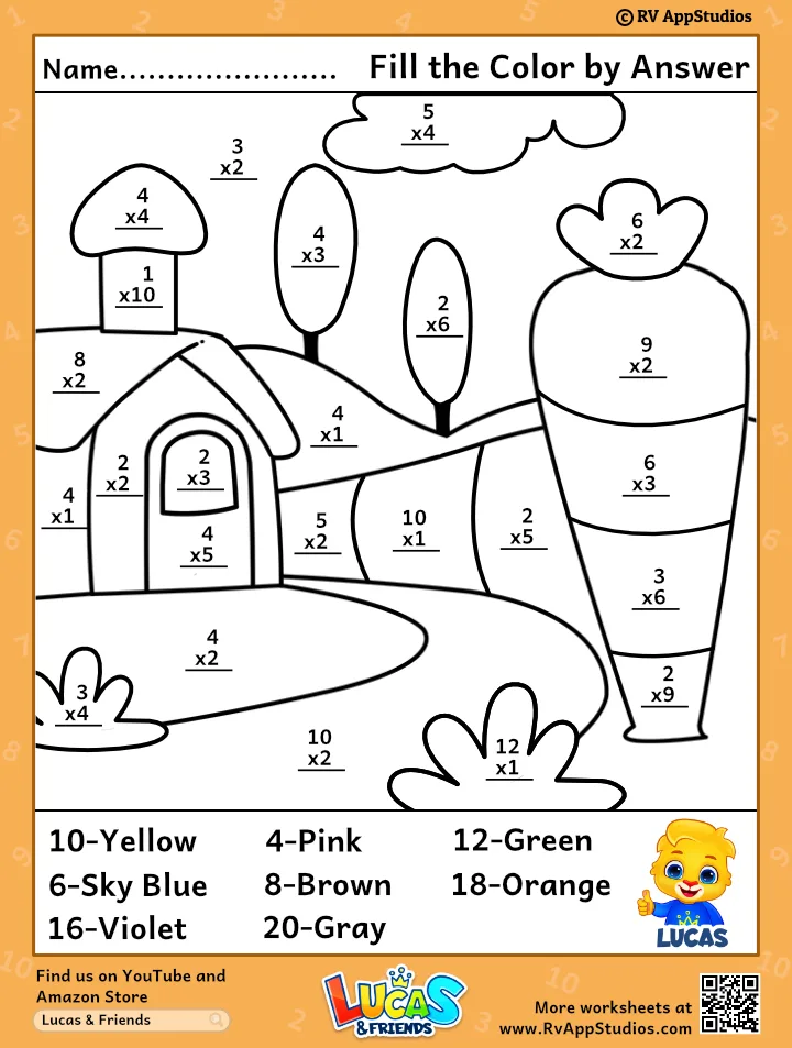 Free Fun Multiplication Color By Number Free Worksheet for Kids Part 29