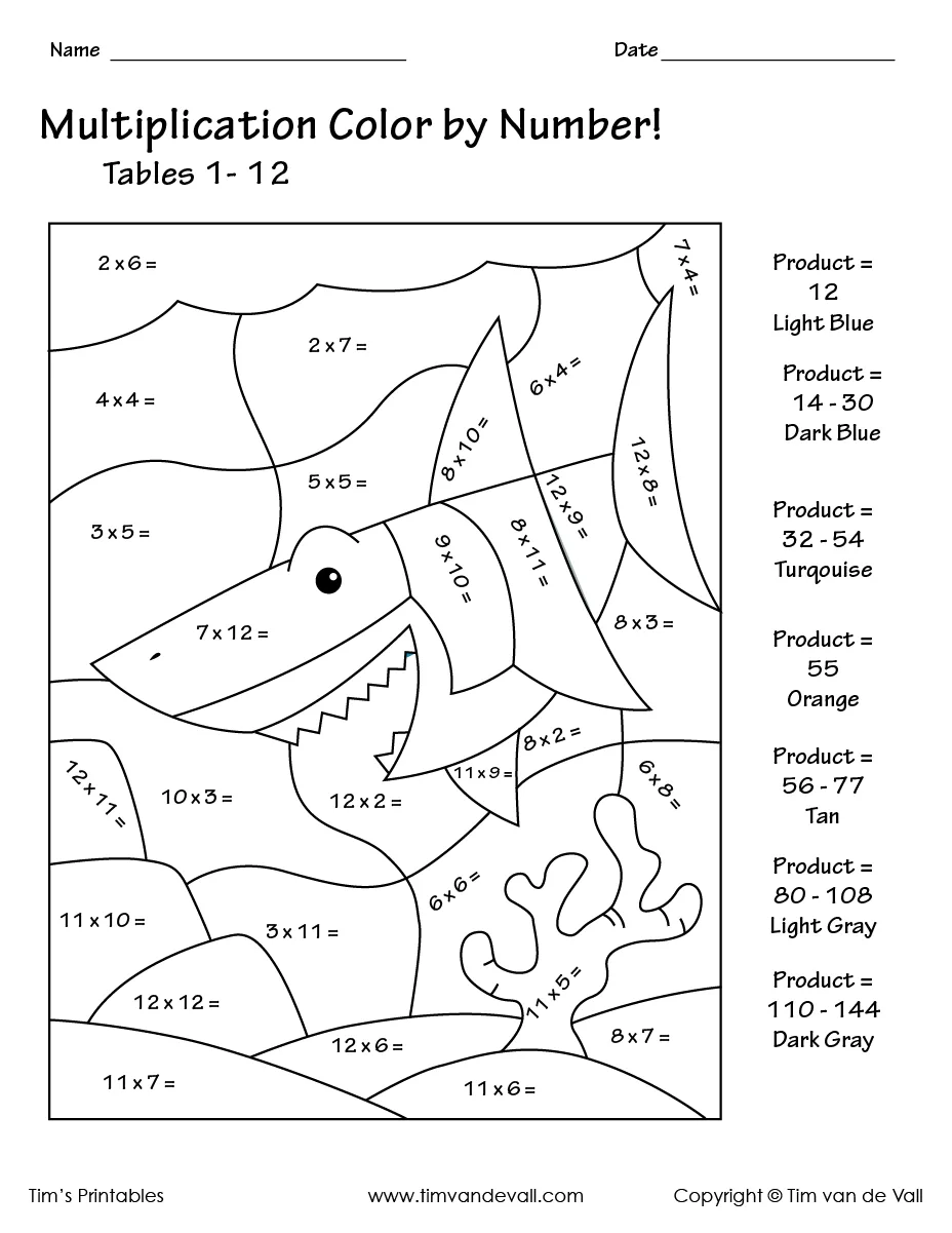 Free Fun Multiplication Color By Number Free Worksheet for Kids Part 37