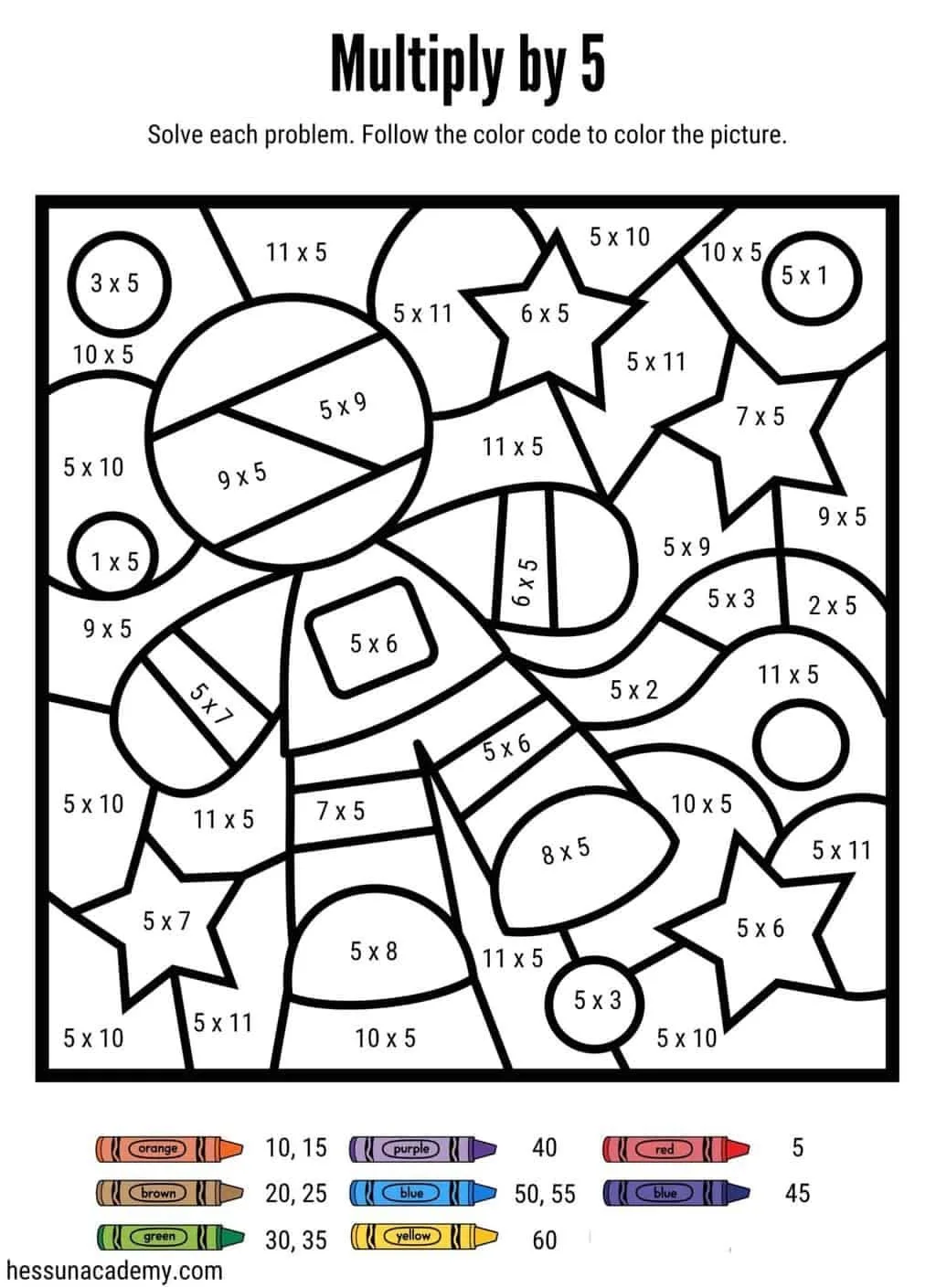 Free Fun Multiplication Color By Number Free Worksheet for Kids Part 38