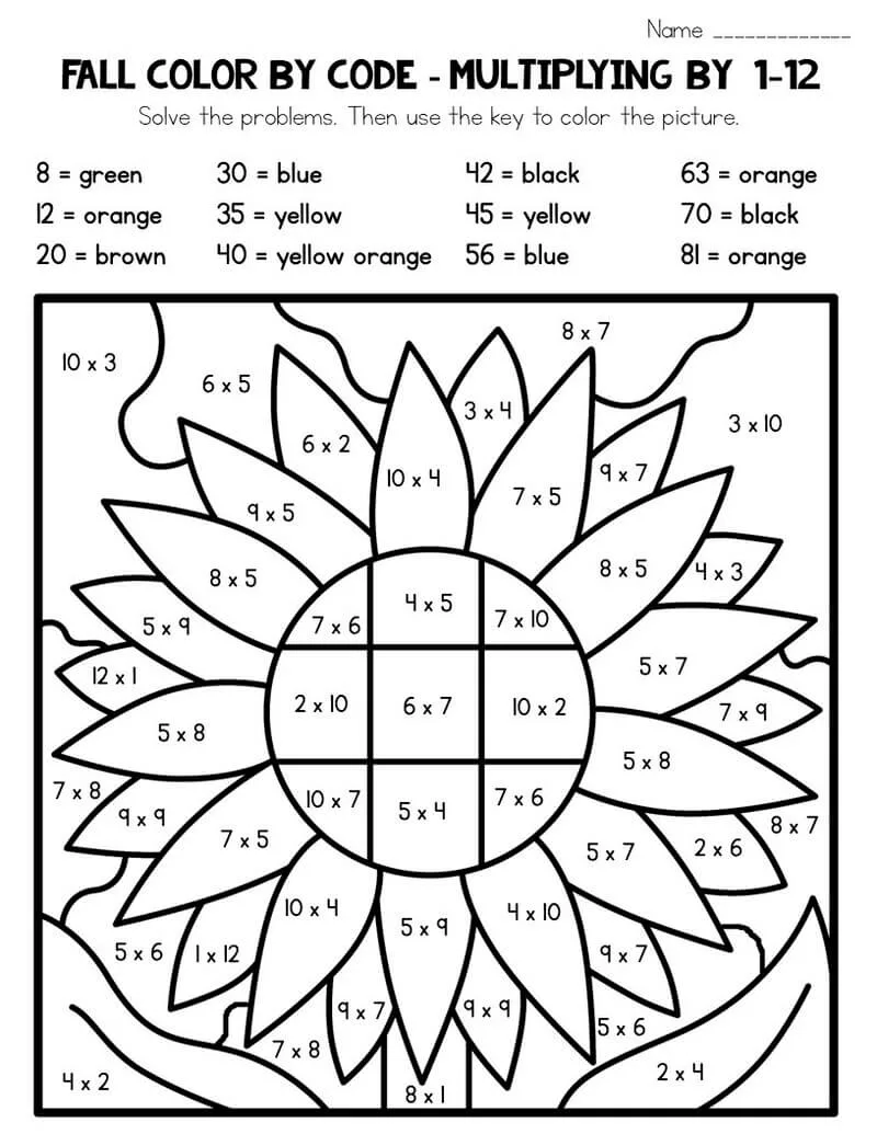 Free Fun Multiplication Color By Number Free Worksheet for Kids Part 41