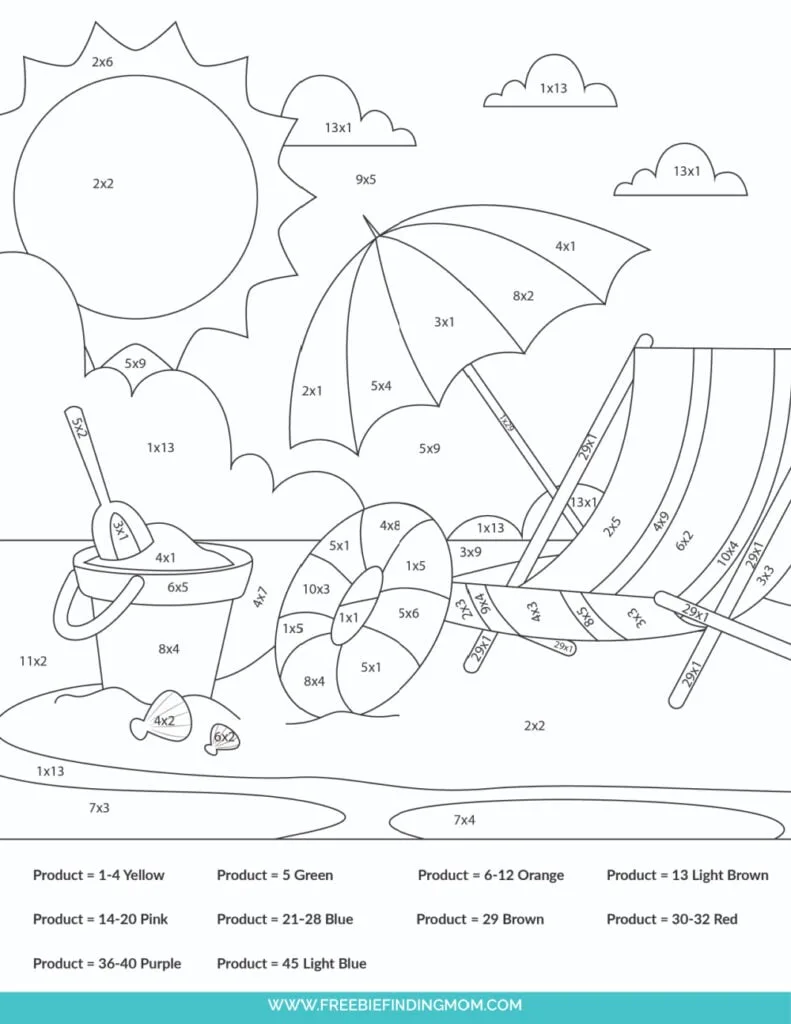 Free Fun Multiplication Color By Number Free Worksheet for Kids Part 42