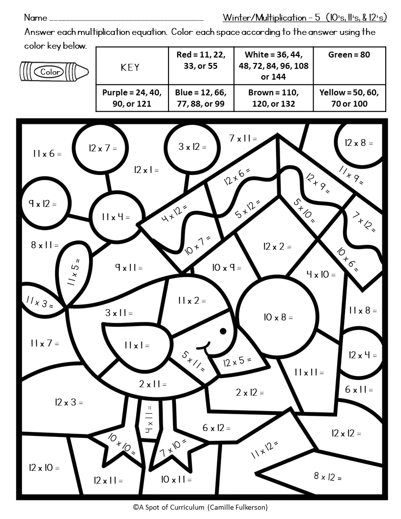 Free Fun Multiplication Color By Number Free Worksheet for Kids Part 43
