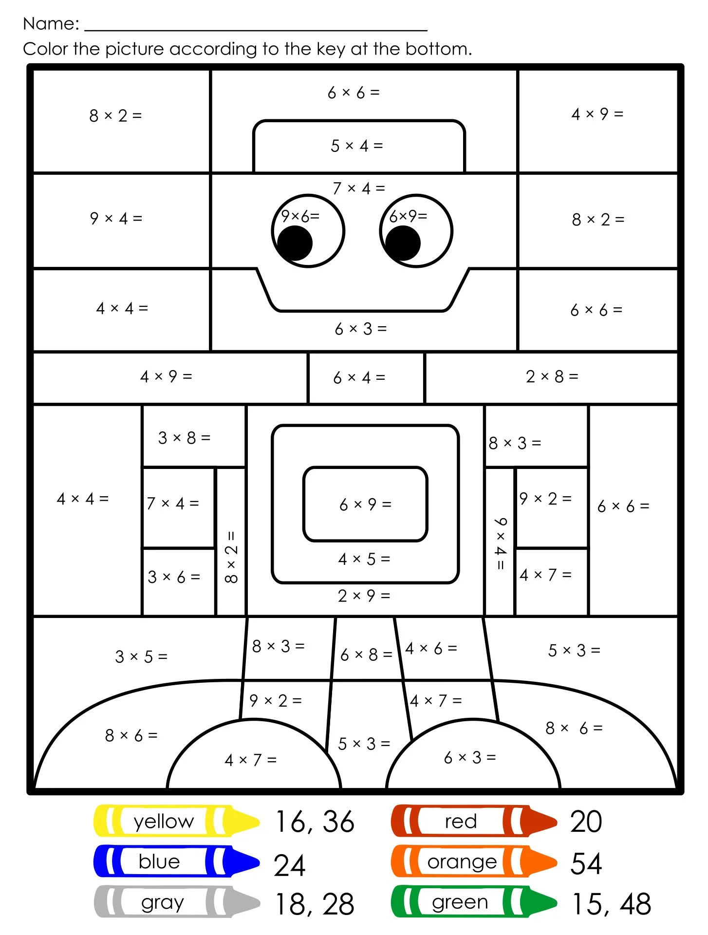 Free Fun Multiplication Color By Number Free Worksheet for Kids Part 45