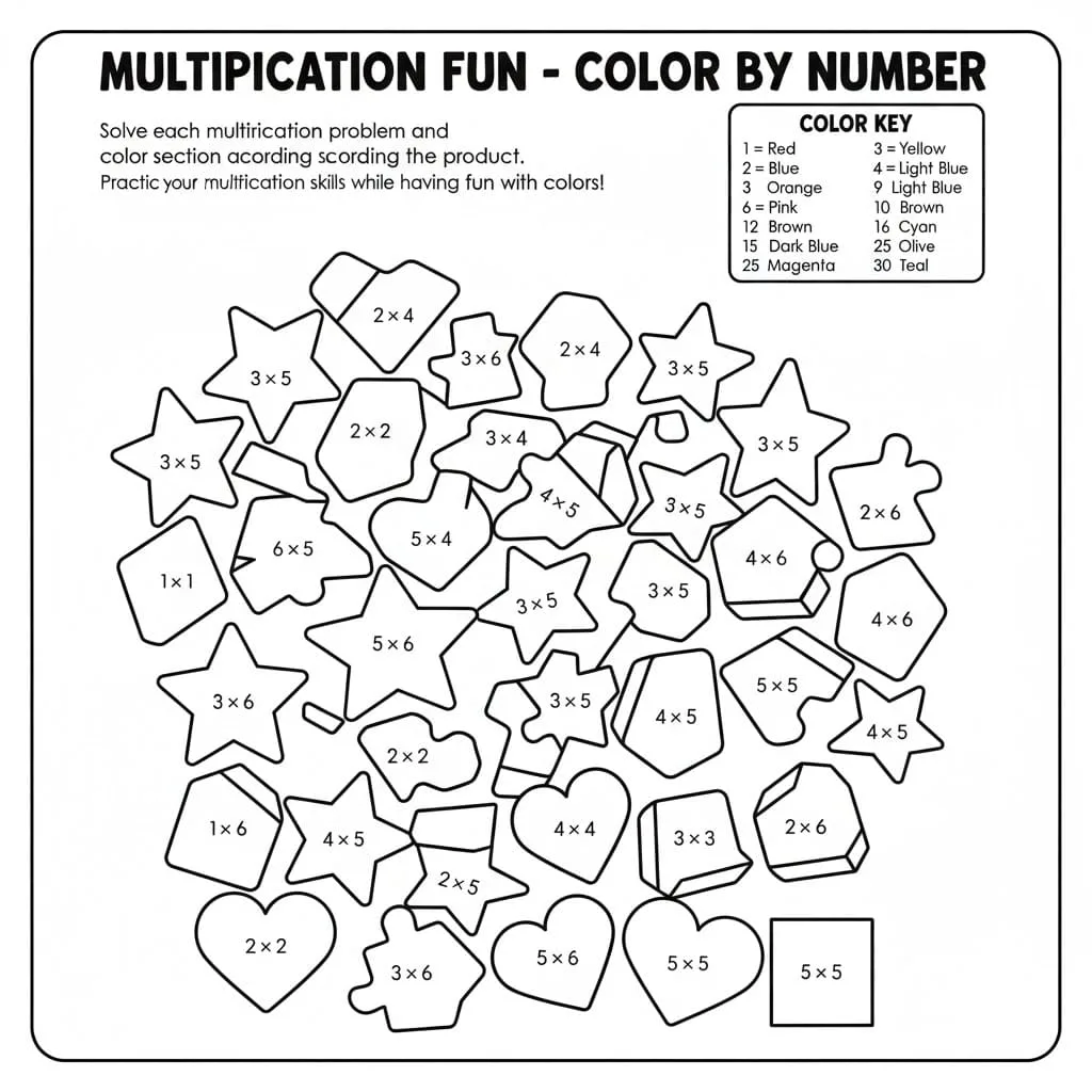 Free Fun Multiplication Color By Number Free Worksheet for Kids Part 47