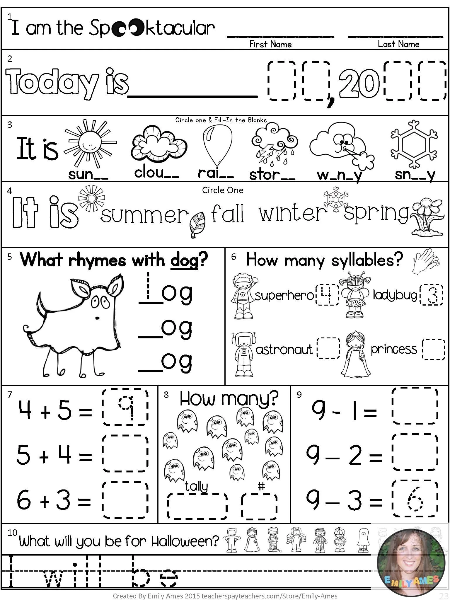 Atividade de Printable Calendar Math For Morning Work - Folha 2