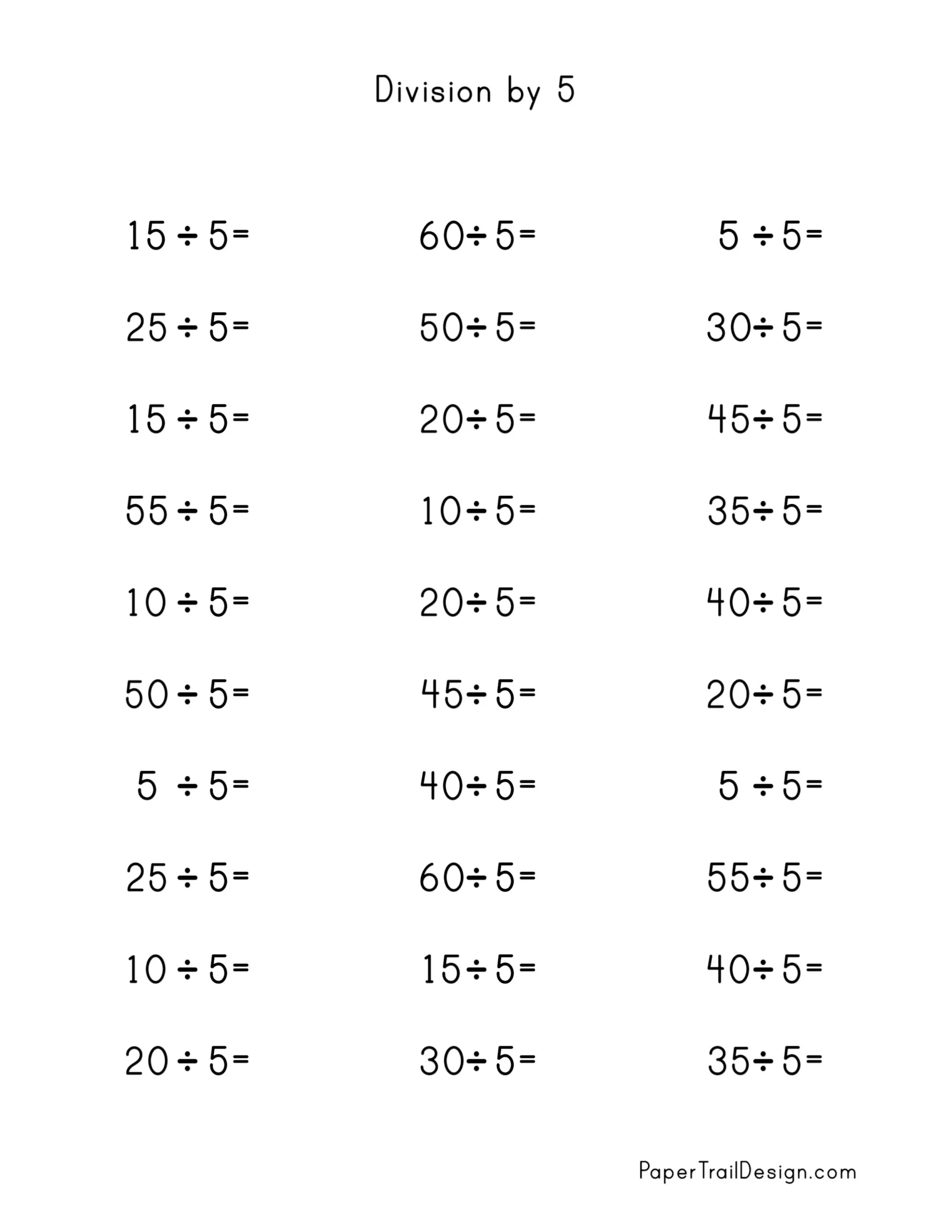 Atividade de Printable Division Practice Sheets 3rd Grade - Folha 5