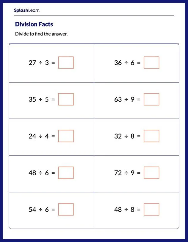 Atividade de Printable Division Practice Sheets 3rd Grade - Folha 6