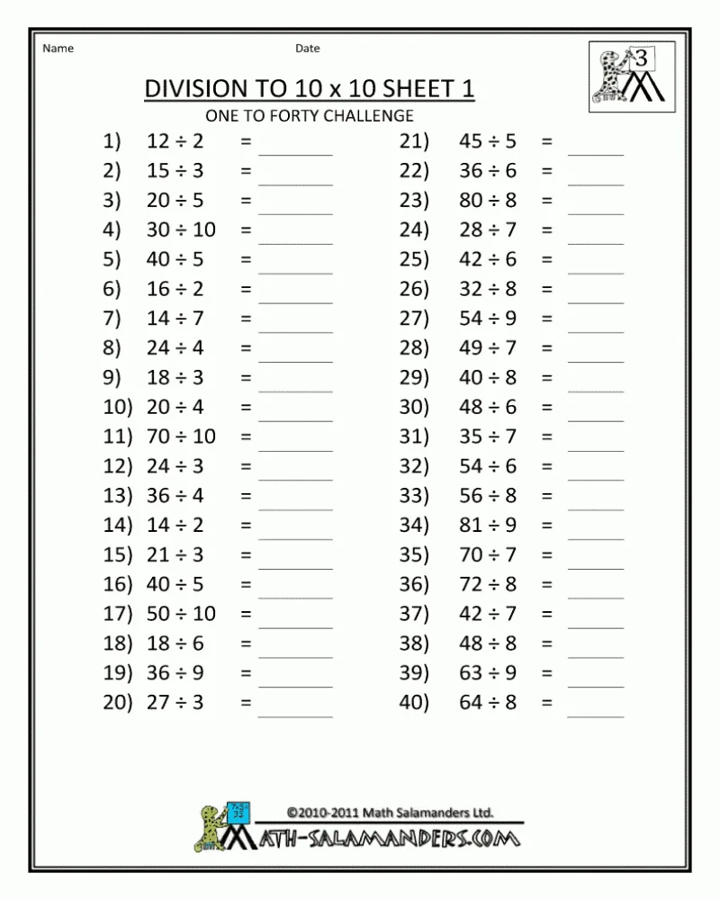 Atividade de Printable Division Practice Sheets 3rd Grade - Folha 8