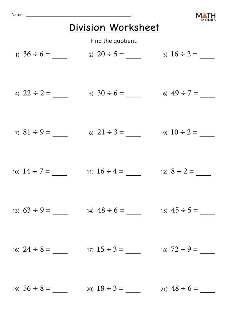 Atividade de Printable Division Practice Sheets 3rd Grade - Folha 15