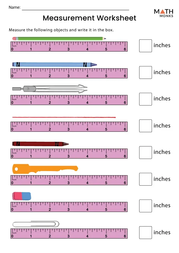 Atividade de Printable Ruler Measurement Practice Sheets - Folha 1