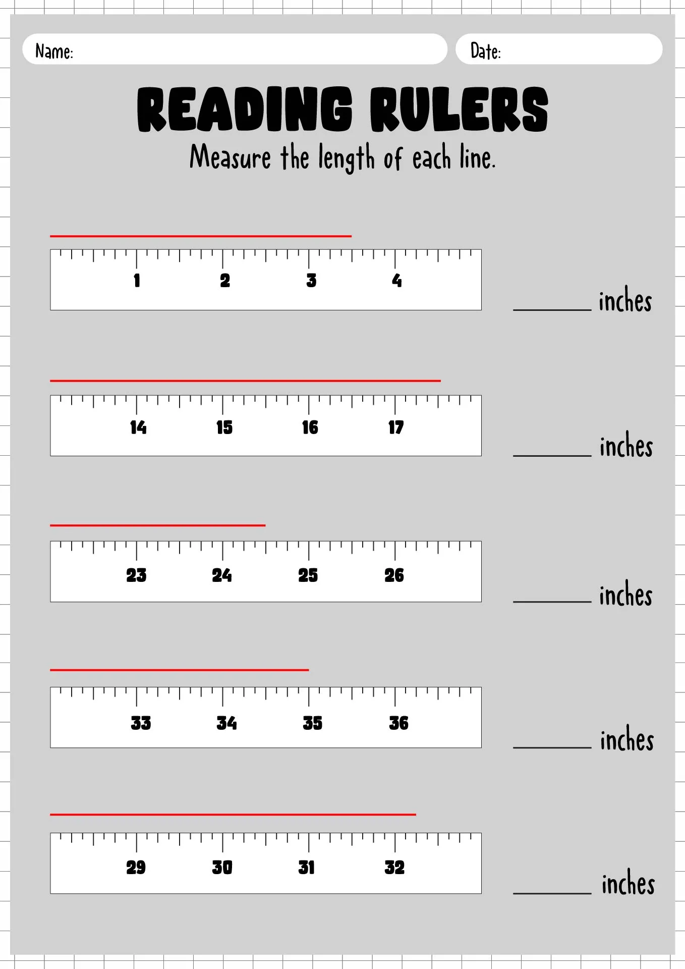 Atividade de Printable Ruler Measurement Practice Sheets - Folha 3