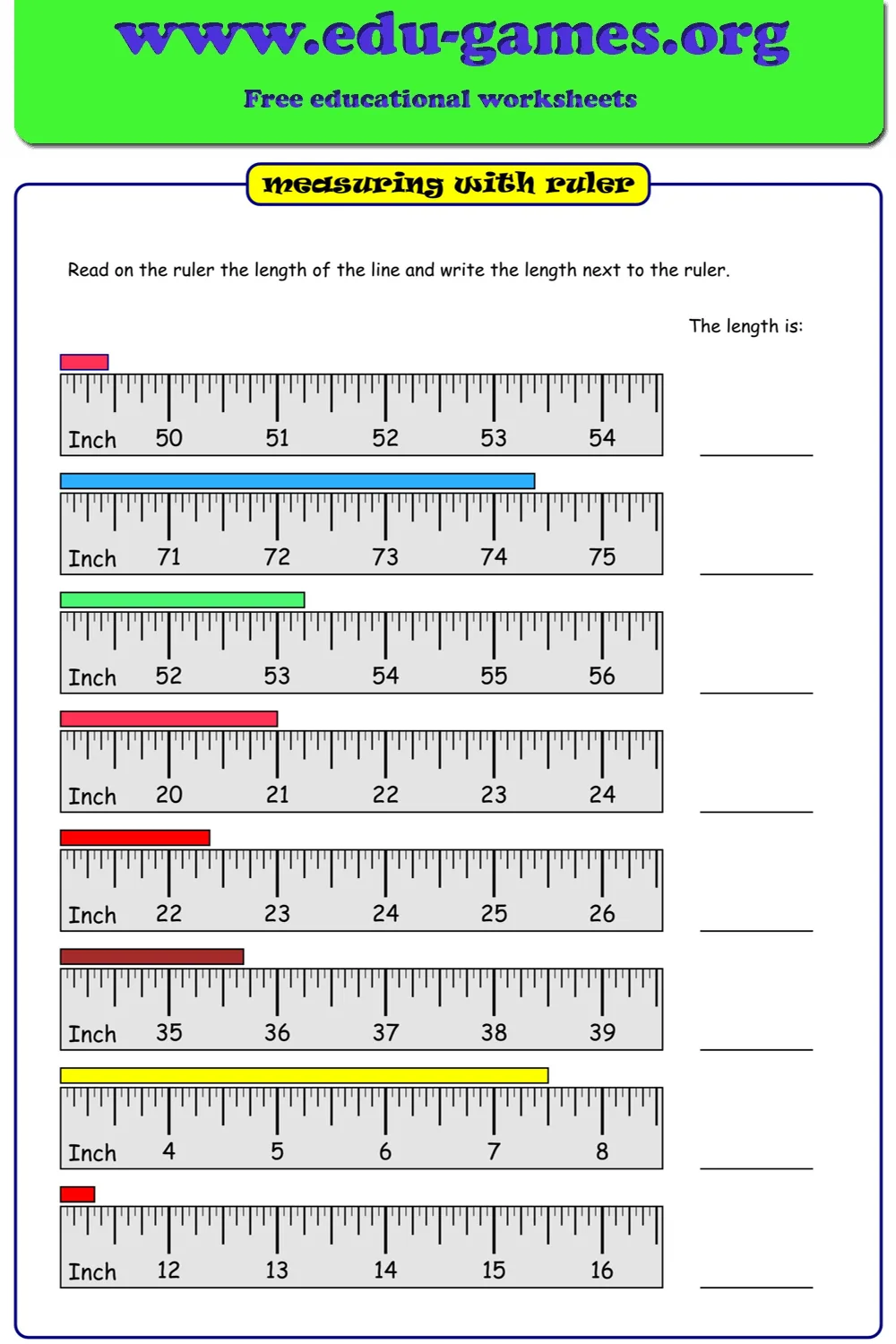 Atividade de Printable Ruler Measurement Practice Sheets - Folha 14