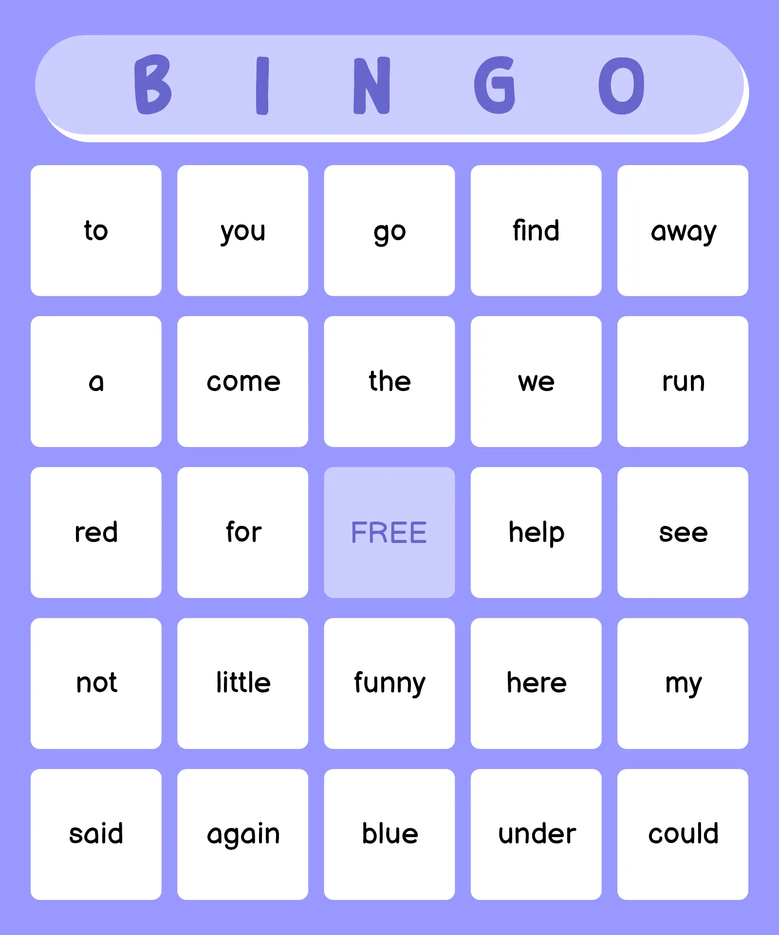 Atividade de Sight Word Bingo Cards Free Printable - Folha 4