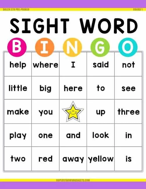 Atividade de Sight Word Bingo Cards Free Printable - Folha 10