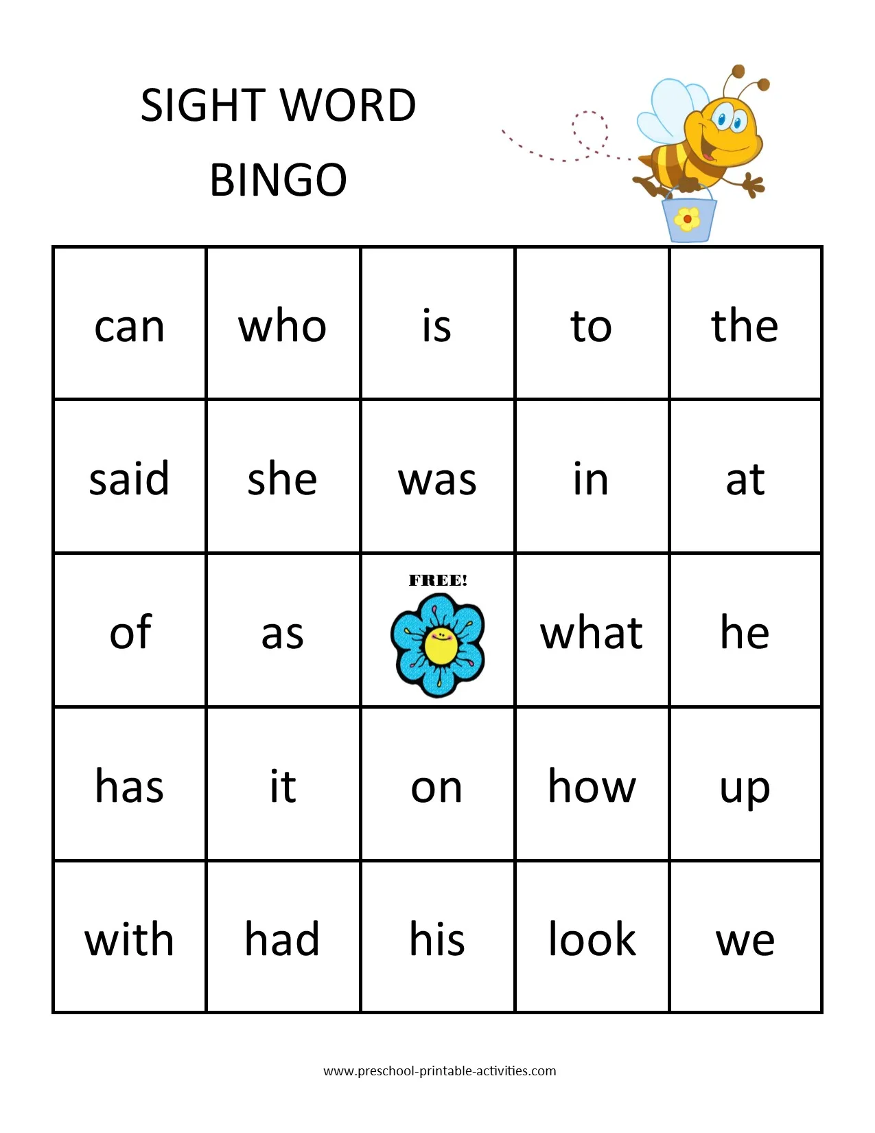 Atividade de Sight Word Bingo Cards Free Printable - Folha 11