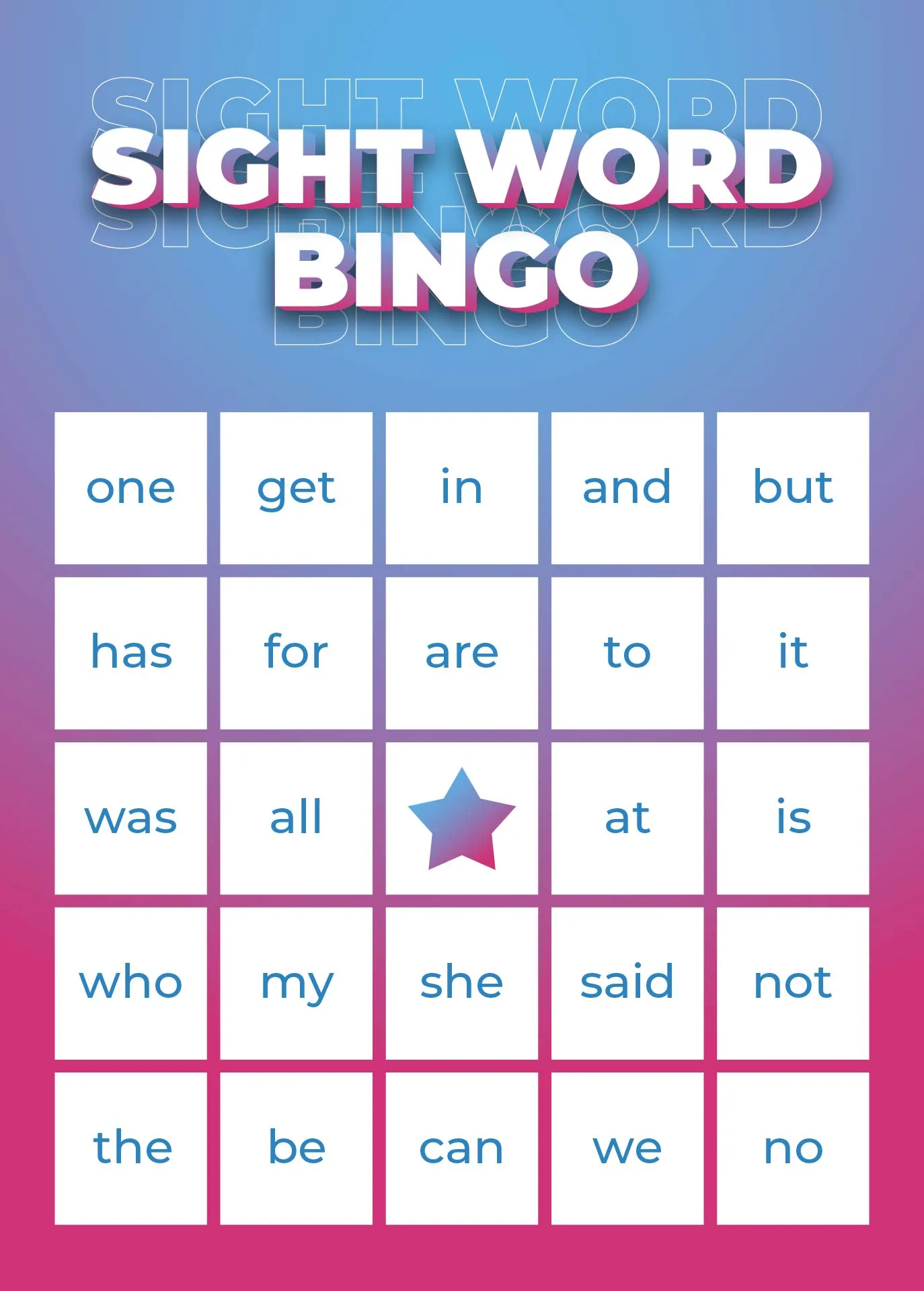 Atividade de Sight Word Bingo Cards Free Printable - Folha 22
