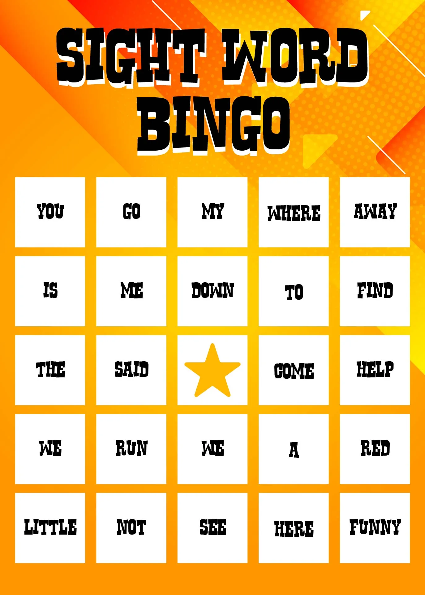 Atividade de Sight Word Bingo Cards Free Printable - Folha 24