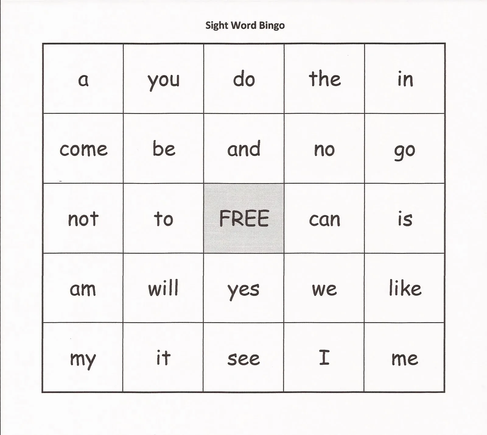 Atividade de Sight Word Bingo Cards Free Printable - Folha 26