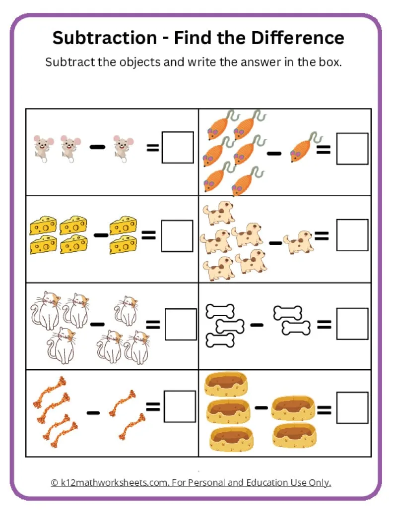 Atividade de Subtraction Worksheets For Kindergarten Pdf - Folha 7