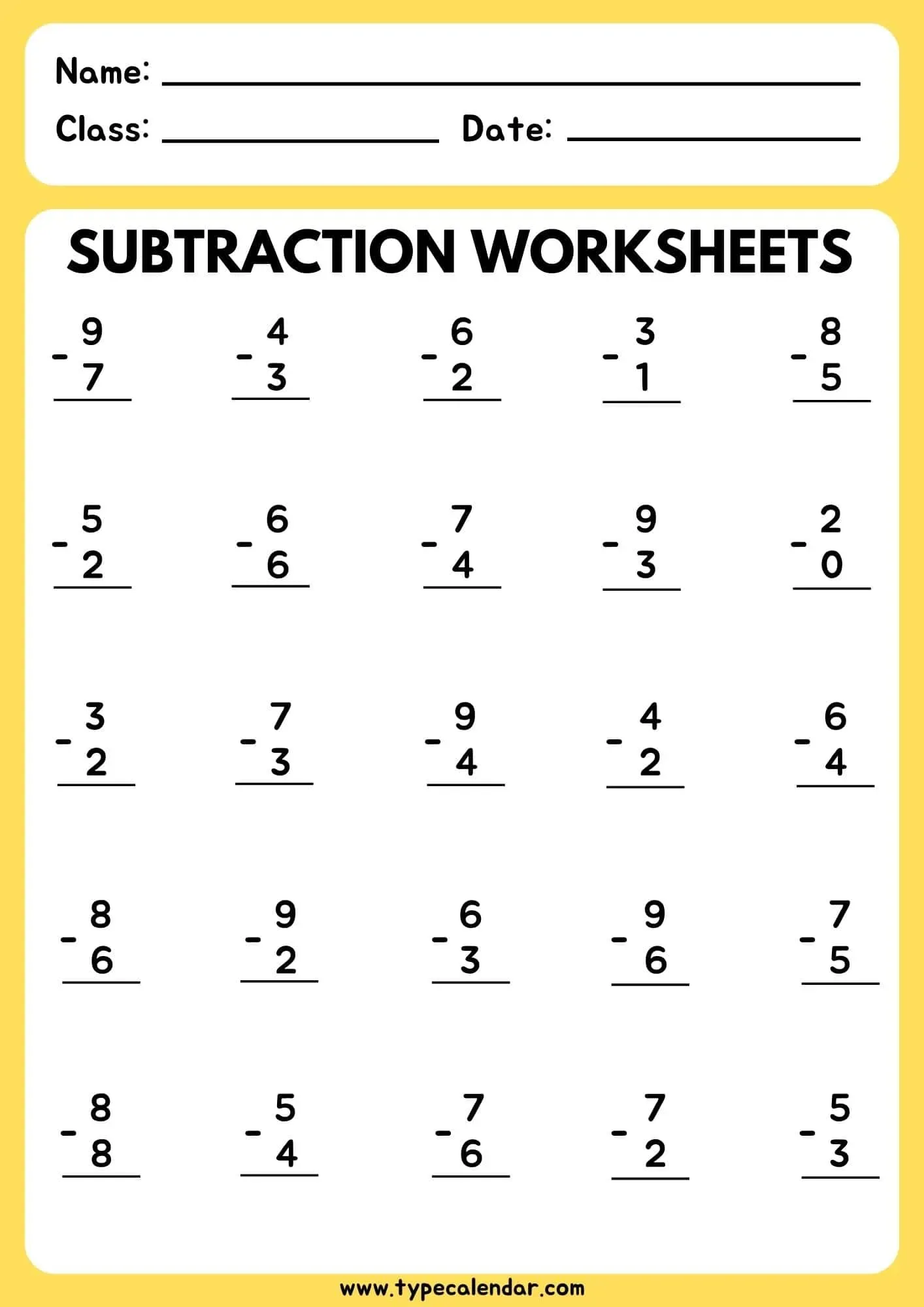 Atividade de Subtraction Worksheets For Kindergarten Pdf - Folha 26