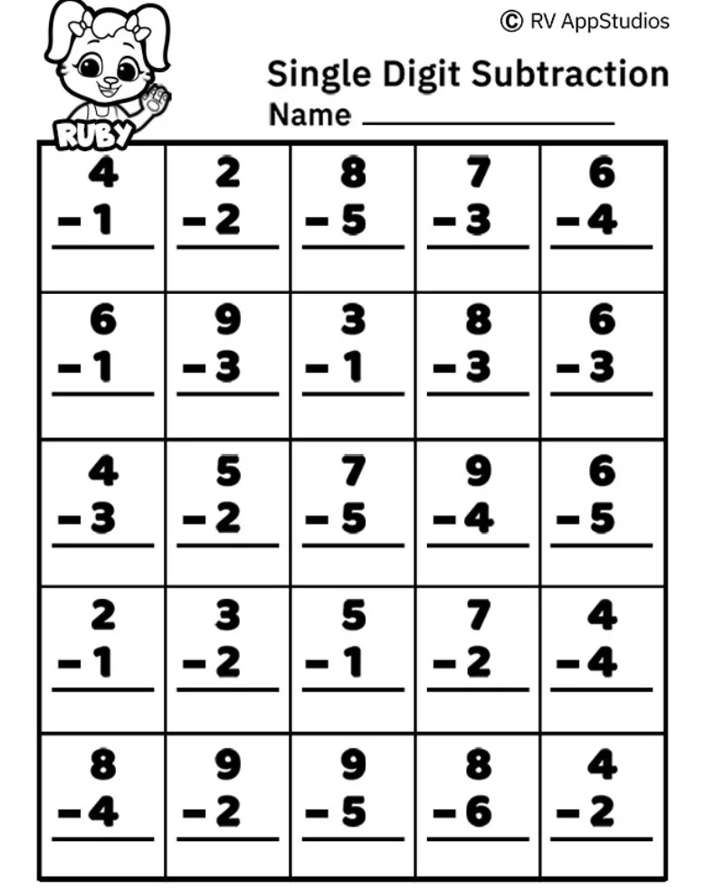 Free Subtraction Worksheets For Kindergarten PDF Worksheet for Kids Part 64