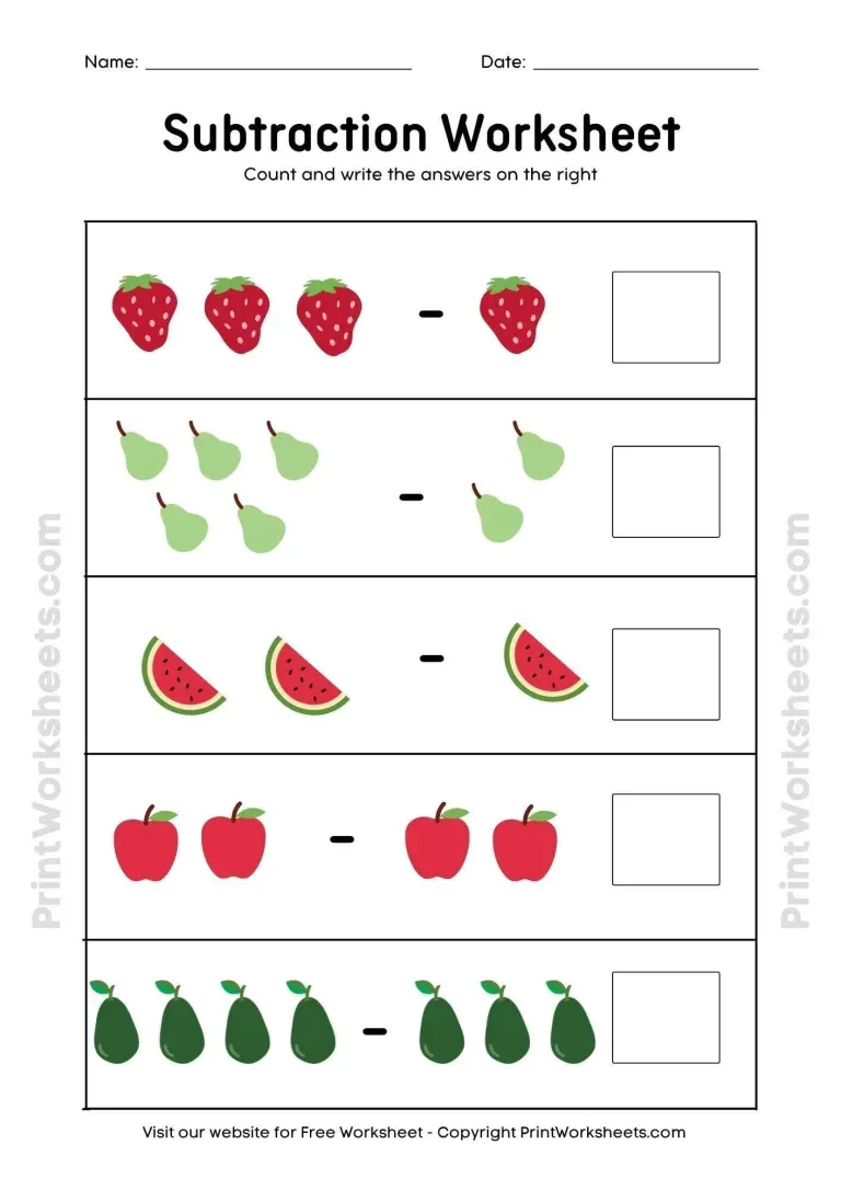 Free Subtraction Worksheets For Kindergarten PDF Worksheet for Kids Part 83