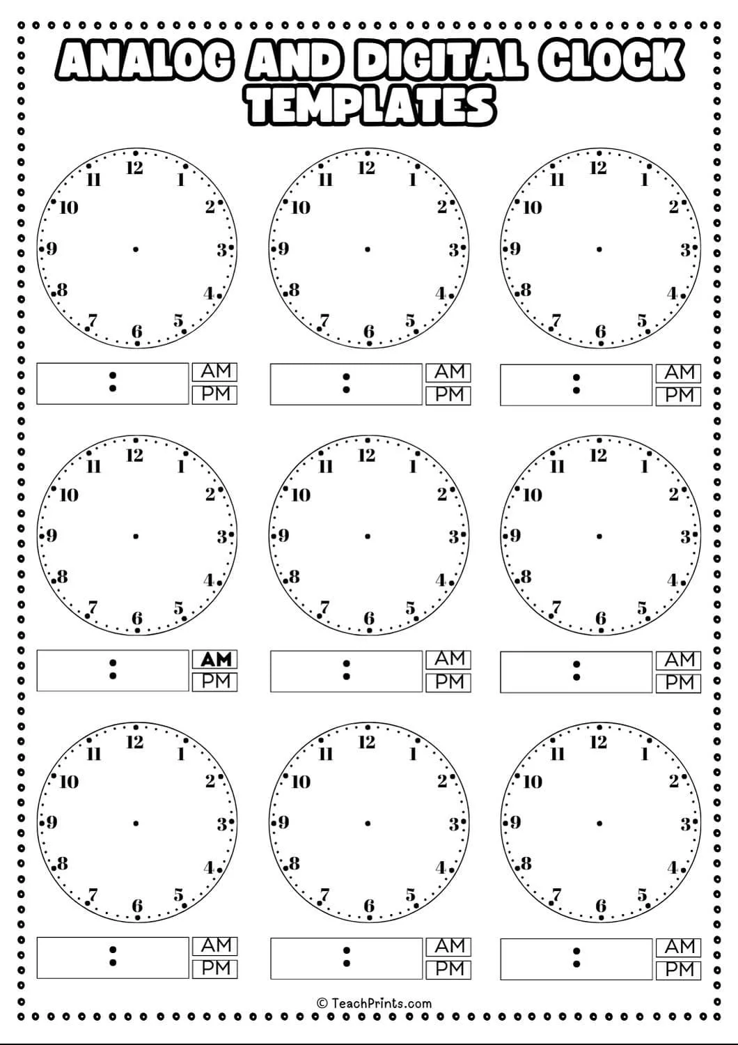 Atividade de Telling Time Clock Faces Printable Free - Folha 23