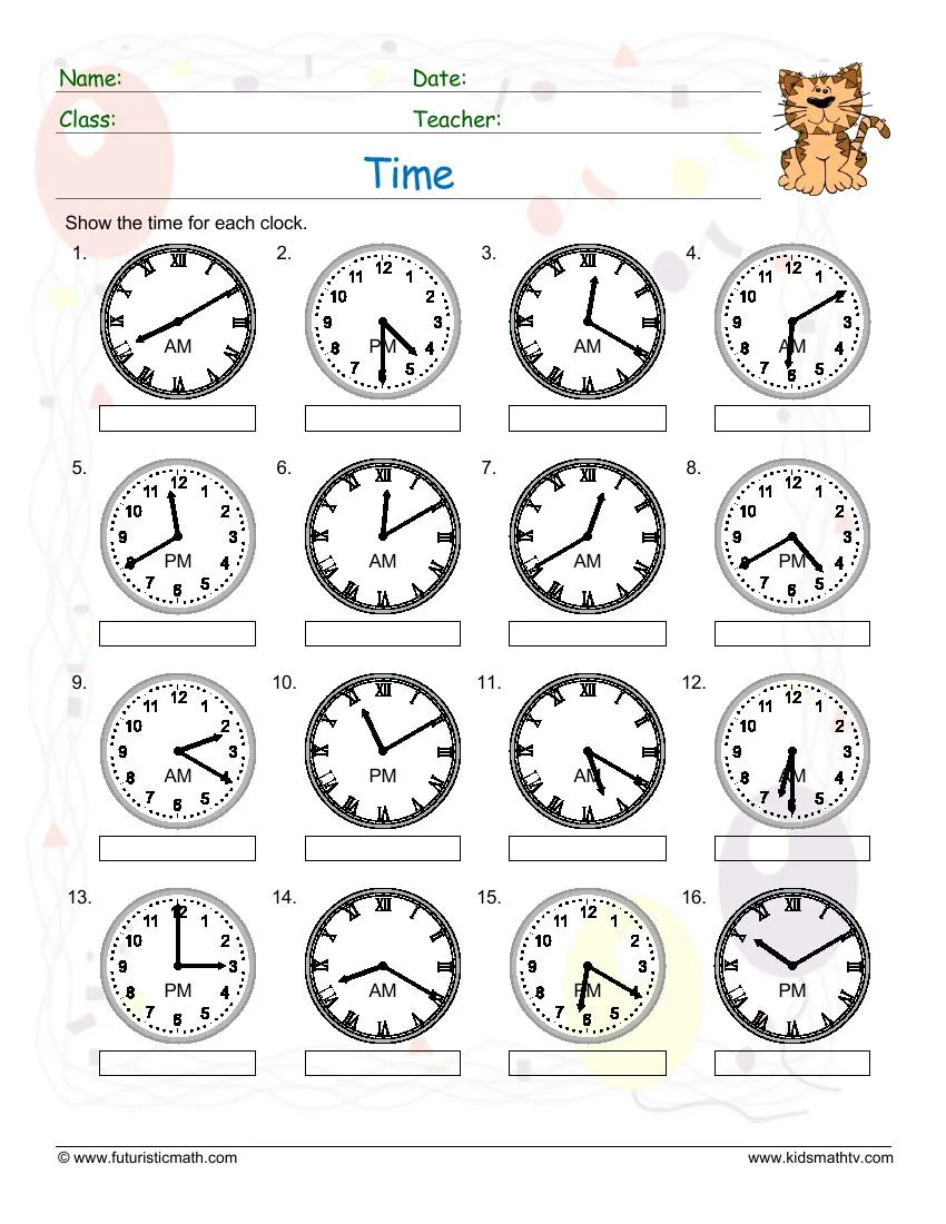 Atividade de Telling Time Clock Faces Printable Free - Folha 24