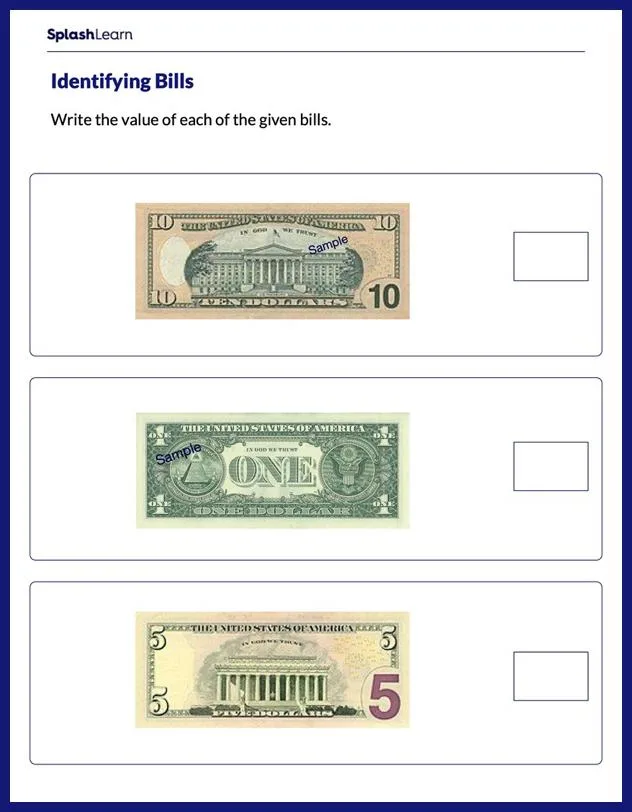 Atividade de Us Coins And Bills Recognition Printables - Folha 6