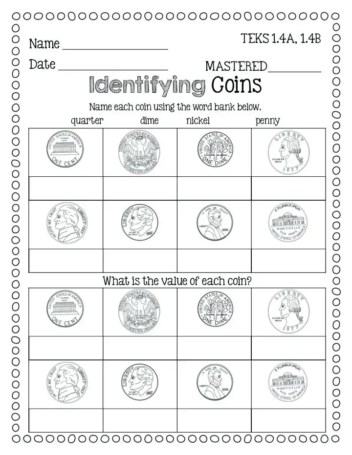 Atividade de Us Coins And Bills Recognition Printables - Folha 18