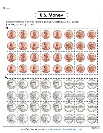Atividade de Us Coins And Bills Recognition Printables - Folha 27